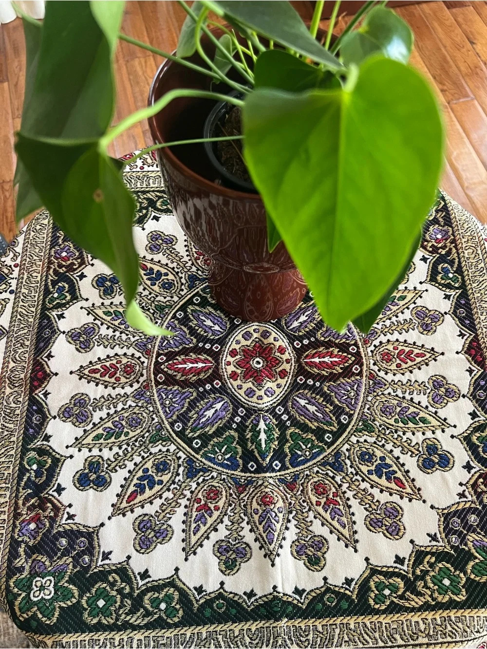 Moroccan Table Topper Floral with Fringe Tablecloth Accent Decor Multicolor 32”